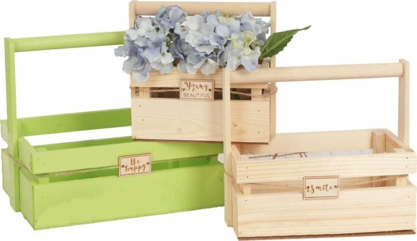 Деревянный ящик с ручкой для цветов