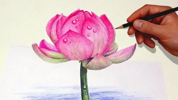 Роза цветными карандашами