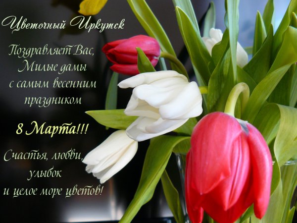 С 8 марта цветы с пожеланиями
