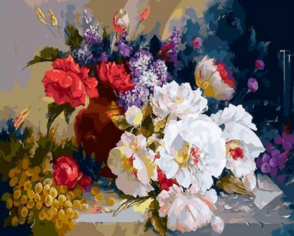 Синяя ваза с цветами