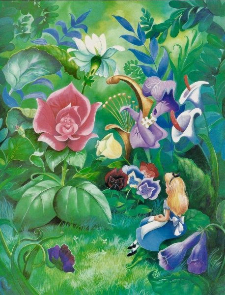 Алиса в стране чудес цветы иллюстрация