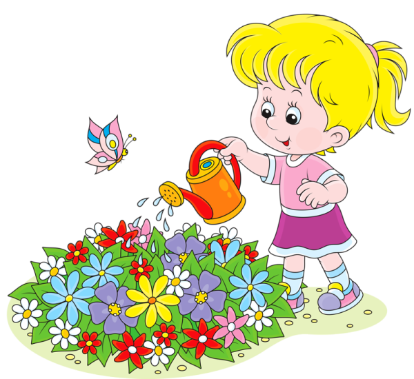 Ребенок поливает цветы