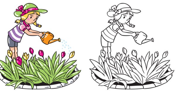 Клумба с цветами раскраска