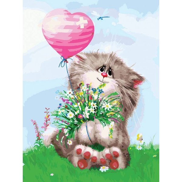 Котик с букетом