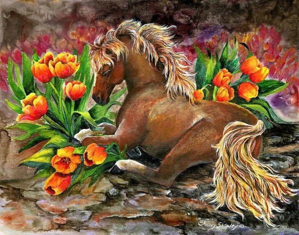 Лошадь с букетом