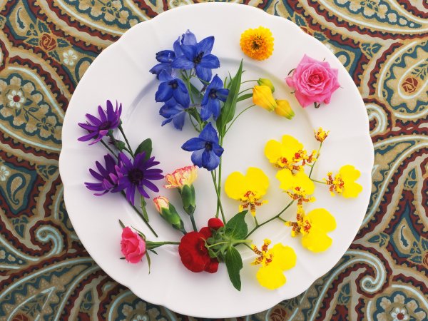 Композиция из цветов на тарелке