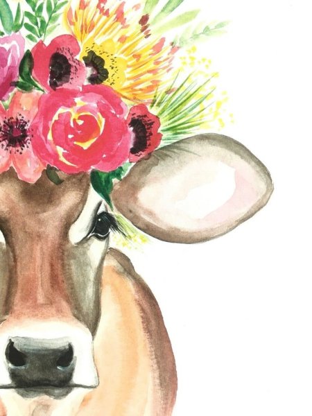 Корова с цветочком на голове