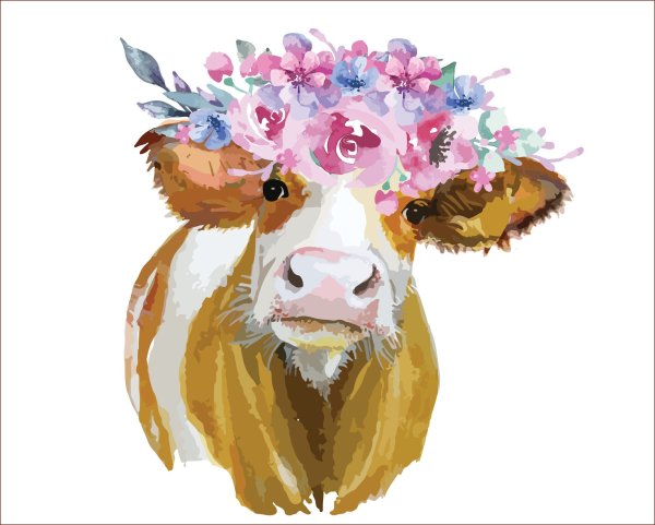 Корова акварелью