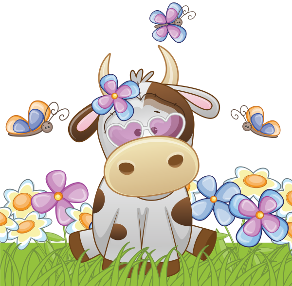 Мультяшная корова с цветами