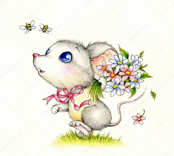 Мышонок с цветами