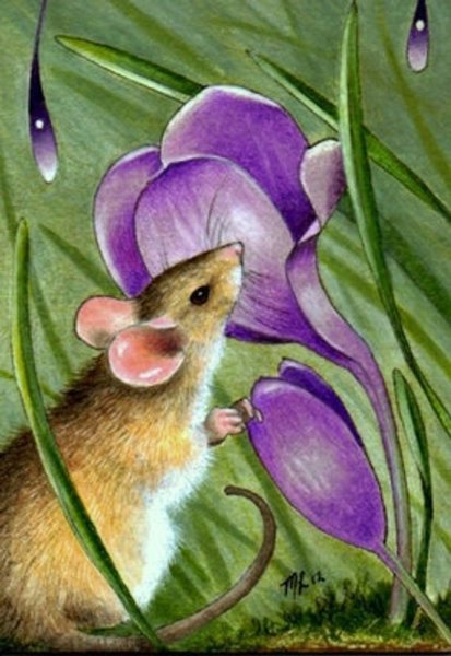 Мышонок с цветами на прозрачном фоне