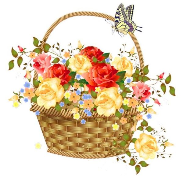 Корзинка с цветами на прозрачном