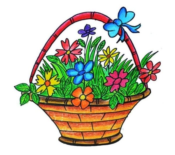 Рисование корзина с цветами