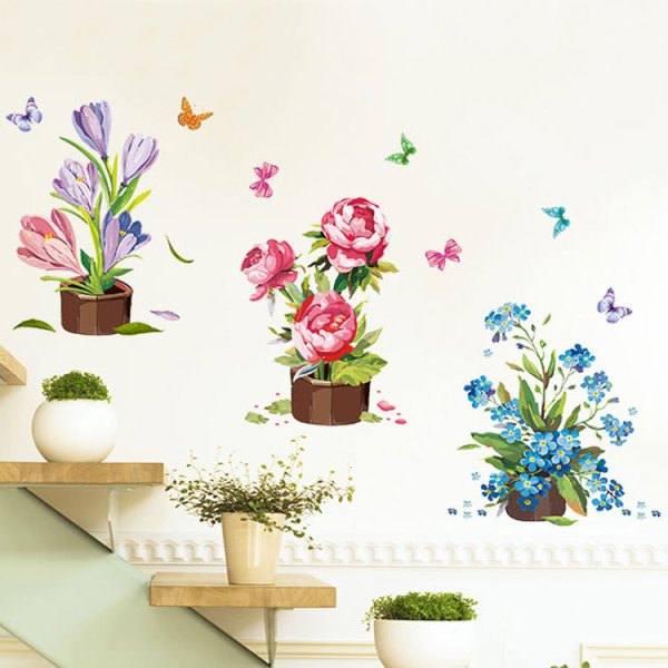 Декоративные наклейки цветы в горшках