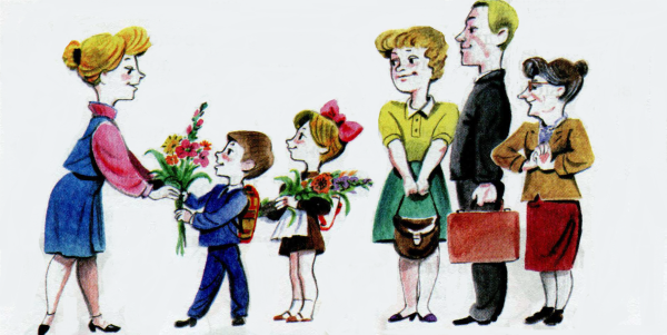 Мальчик и девочка идут в школу