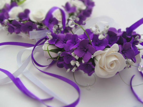 Фиолетовые цветы на сером фоне