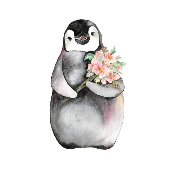 Пингвин акварелью