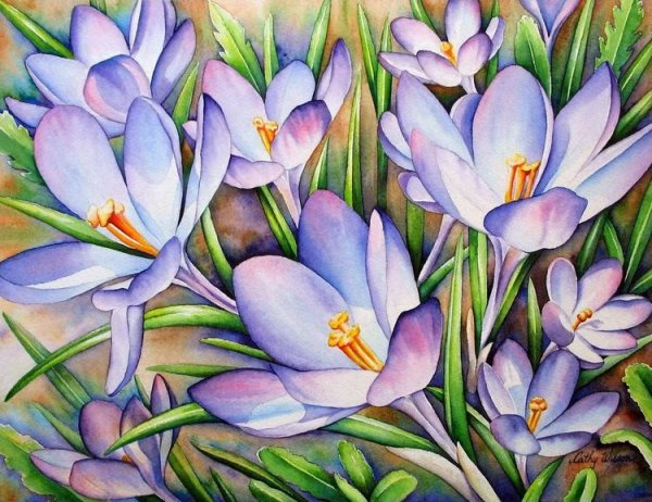 Крокусы акварелью
