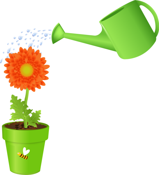 Поливает цветочки