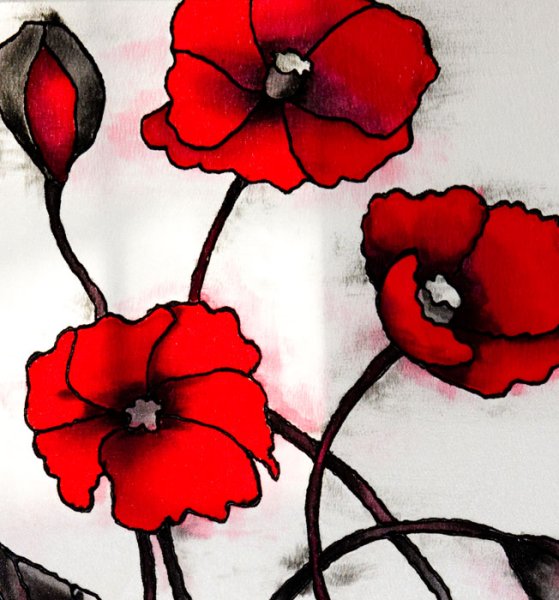 Красные цветы стена