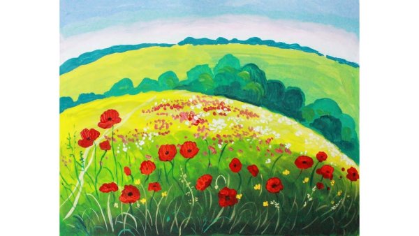 Летний пейзаж гуашью для детей