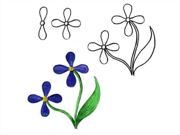 Цветы поэтапное рисование для детей