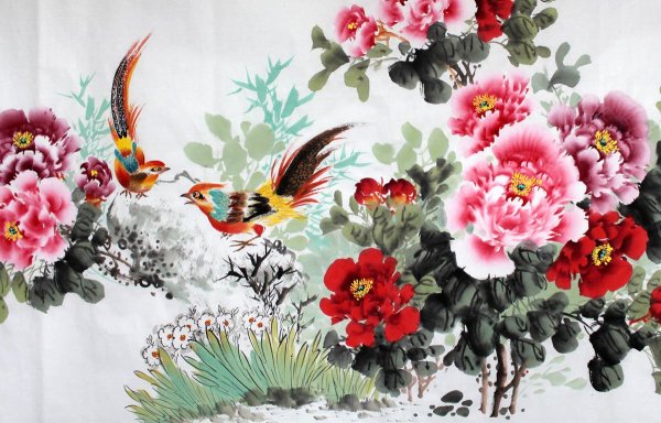 Китайская живопись цветы пионы