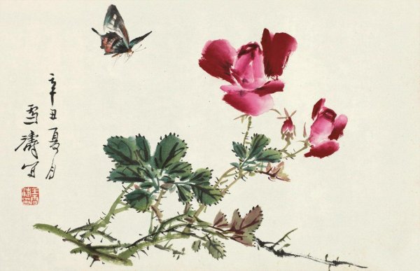 Японская живопись бабочка гохуа