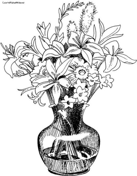 Ваза с цветами раскраска