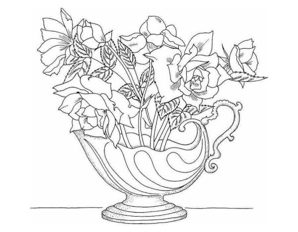Ваза с цветами раскраска