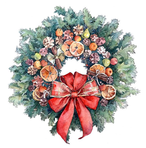 Рождественский акварельный венок