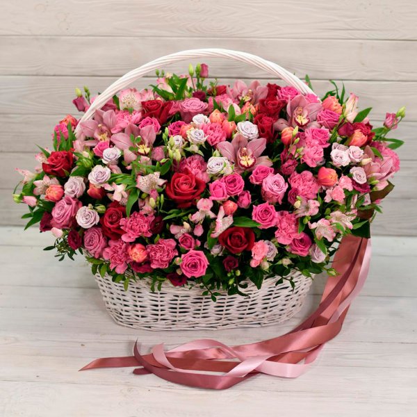 Корзина роз с днем рождения