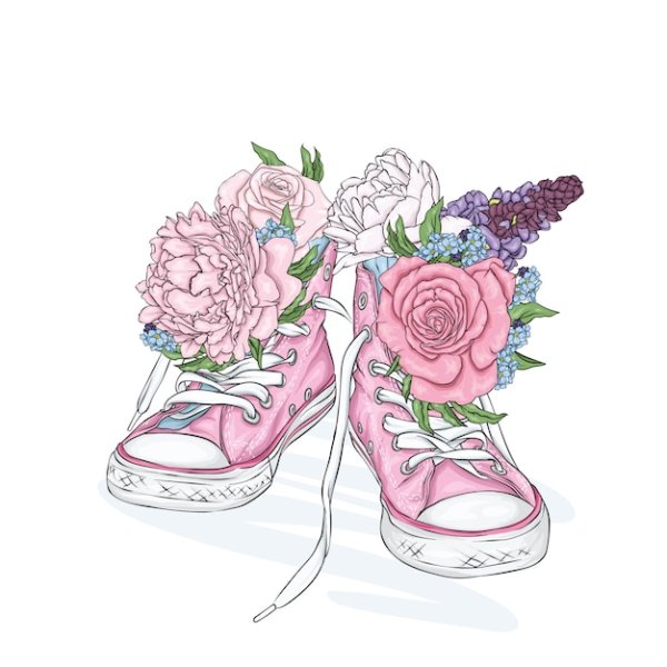 Цветы в кроссовках иллюстрация
