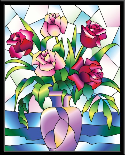 Витраж ваза с цветами