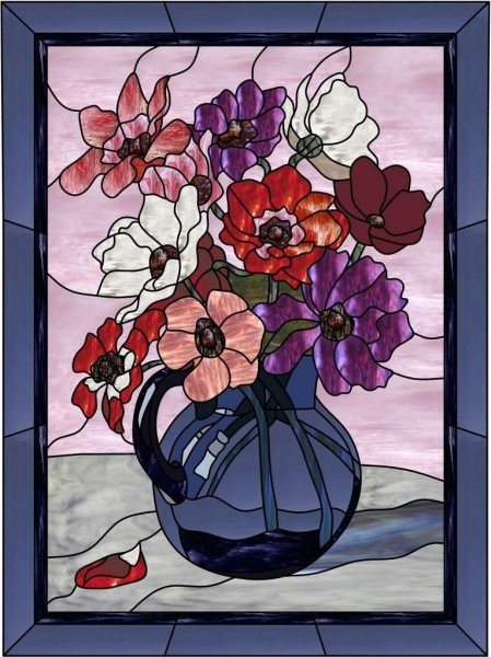 Витраж ваза с цветами
