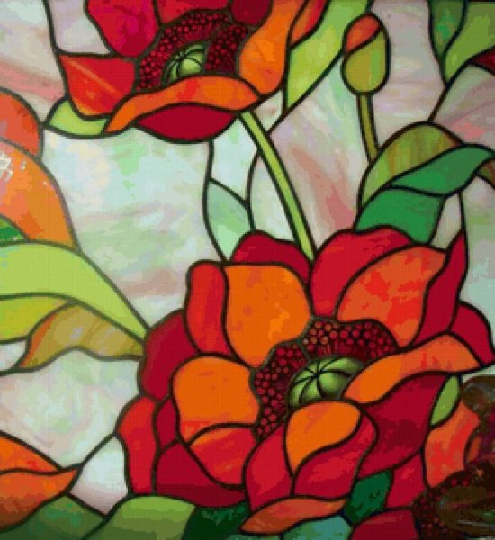 Витраж на стекле цветы