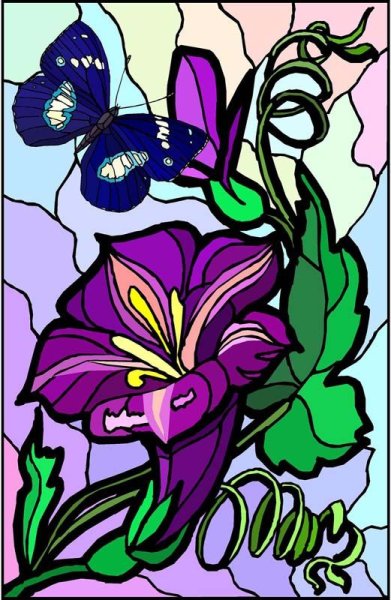 Вертикальный витраж цветы