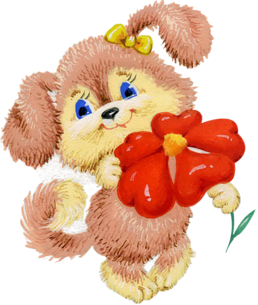 Зверушки с цветами на прозрачном фоне