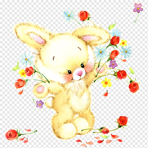 Мультяшная собачка с цветами