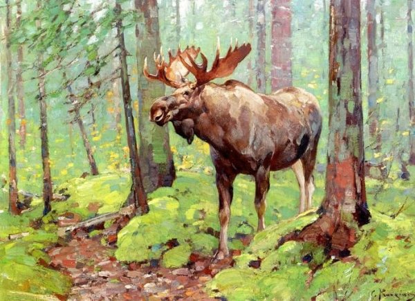 Лось живопись