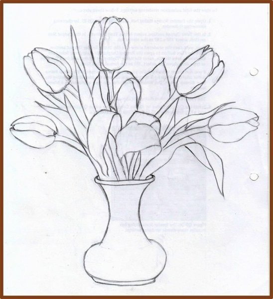 Рисование тюльпаны в вазе
