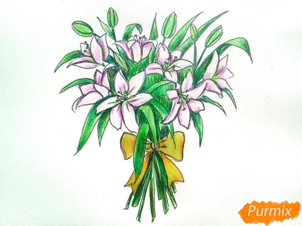 Букет лилий рисунок карандашом