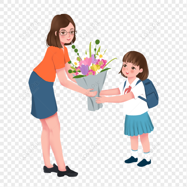 Рисунки как дети дарят учителю цветы