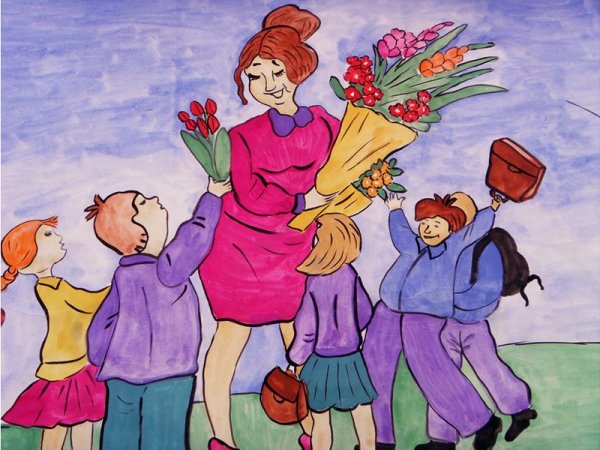 Учитель и дети на прозрачном фоне