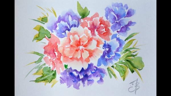 Букет цветов акварелью для начинающих