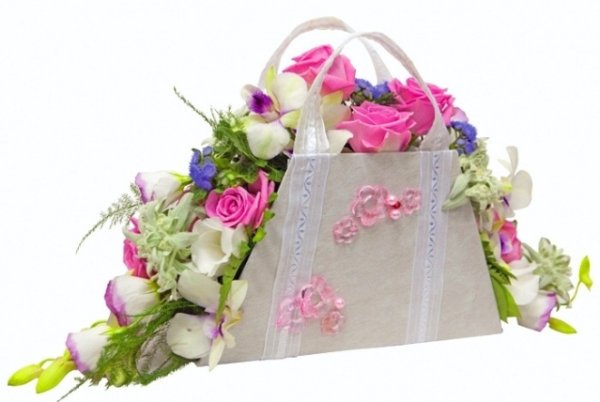 Букет цветов на свадьбу в сумочке