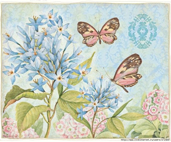 Голубые бабочки для декупажа