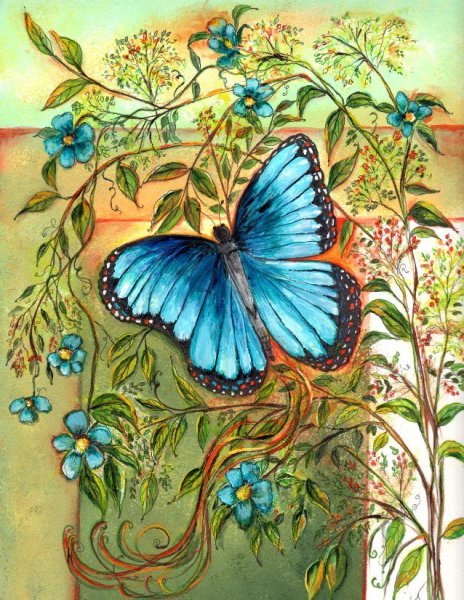 Роспись цветы бабочки