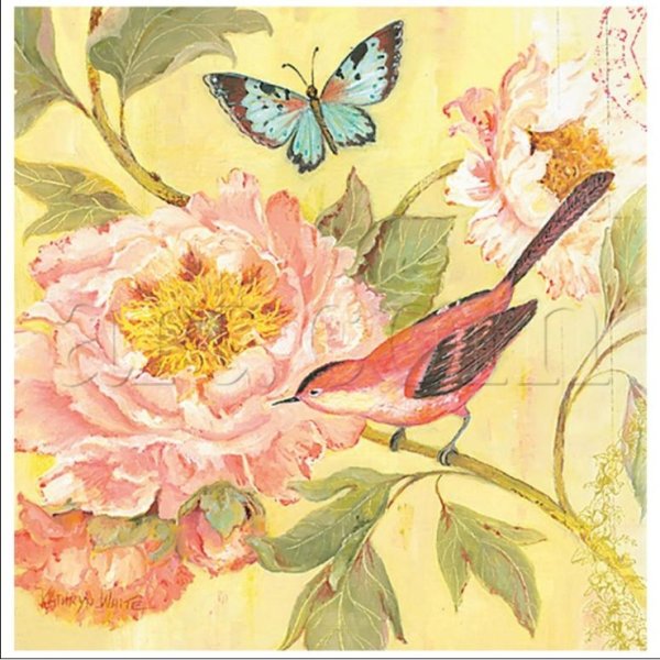 Вышивка пионы и птицы