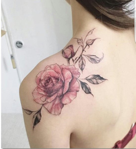Тату цветок розовый на спине